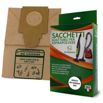 5 Sacchi Carta Compatibili Scopa De Longhi Xts120/125, Xtl130